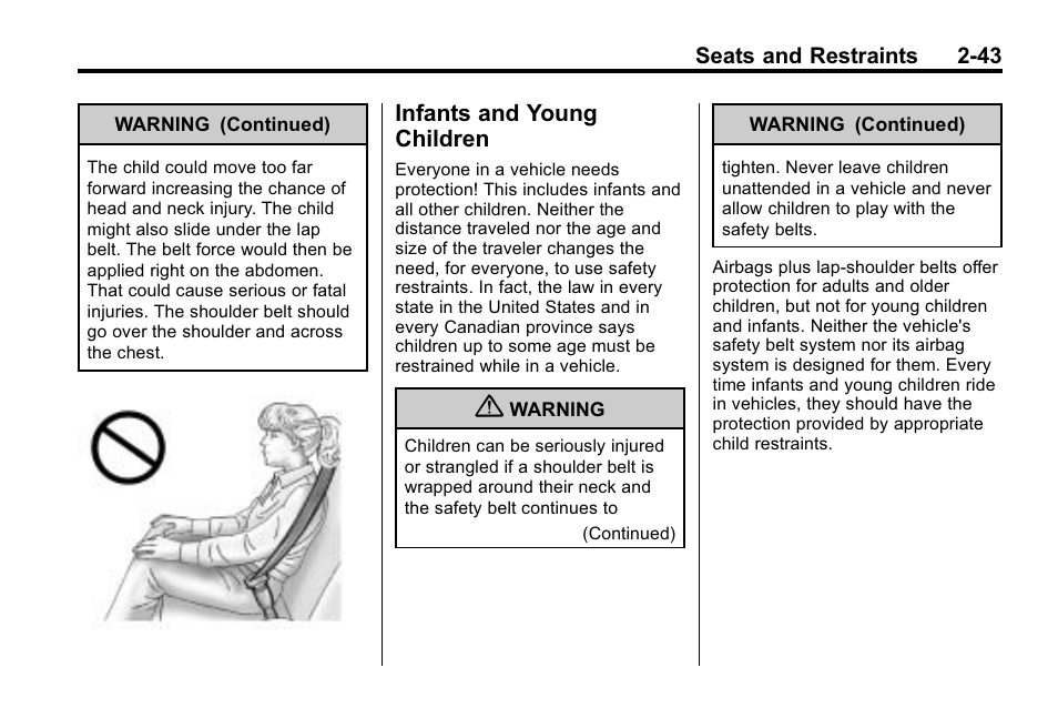 Infants and young children, Infants and young, Children -43 | CHEVROLET 2010 Equinox User Manual | Page 69 / 410