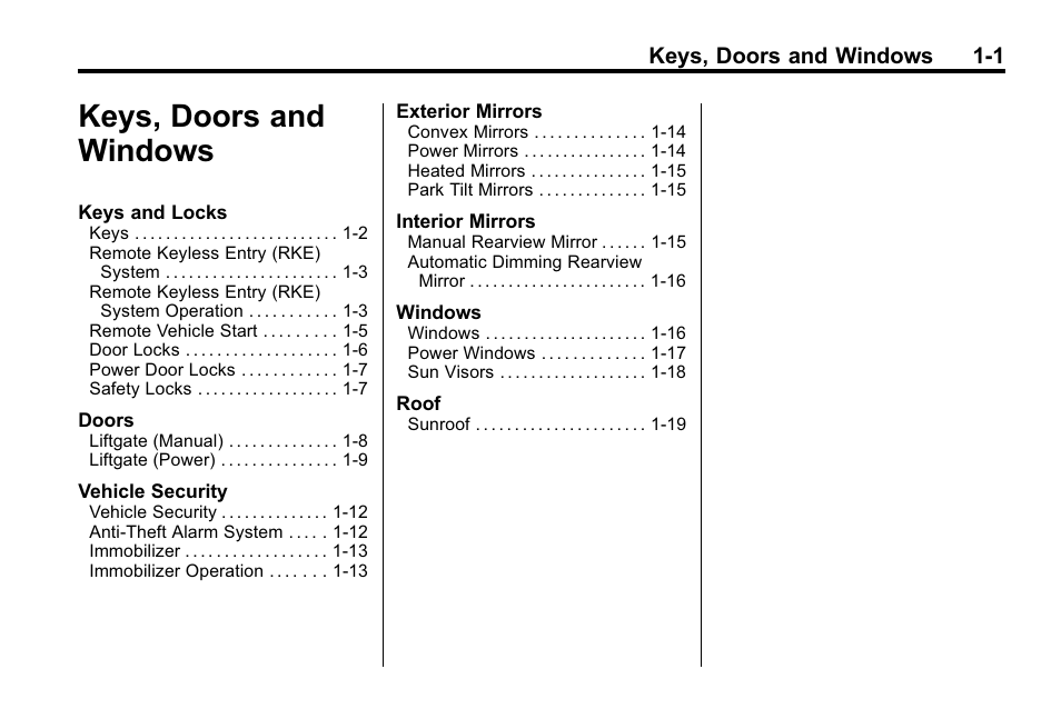 Keys, doors and windows, Keys, doors and windows -1 | CHEVROLET 2010 Equinox User Manual | Page 7 / 410
