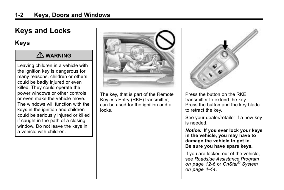 Keys and locks, Keys, Keys and locks -2 | Instrument panel, Keys -2 | CHEVROLET 2010 Equinox User Manual | Page 8 / 410