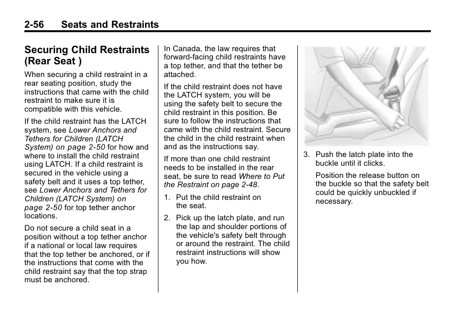 Securing child restraints (rear seat ), Securing child restraints, Rear seat ) -56 | 56 seats and restraints | CHEVROLET 2010 Equinox User Manual | Page 82 / 410