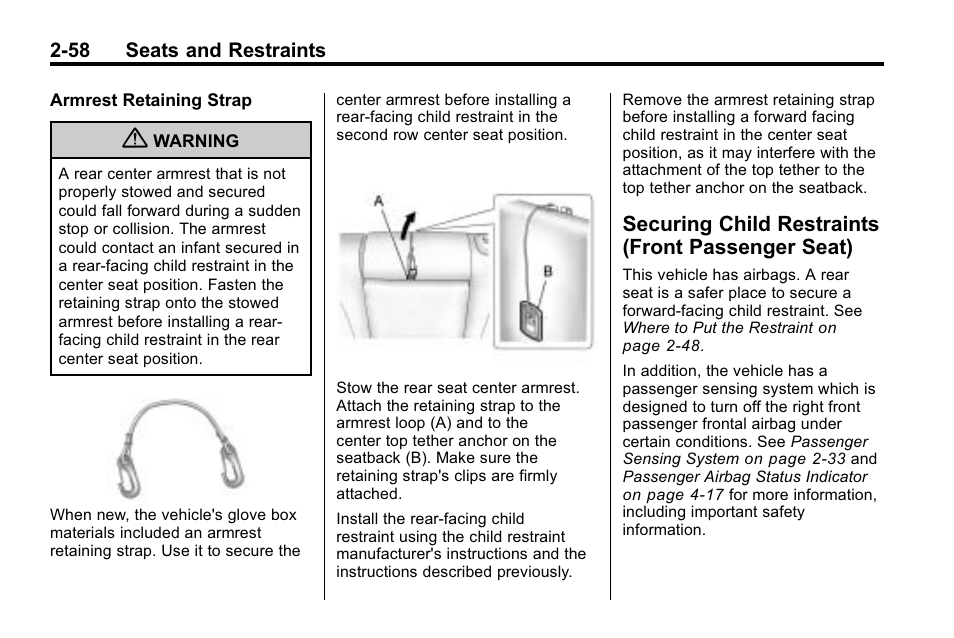 Securing child restraints (front passenger seat), Securing child restraints, Front passenger seat) -58 | CHEVROLET 2010 Equinox User Manual | Page 84 / 410
