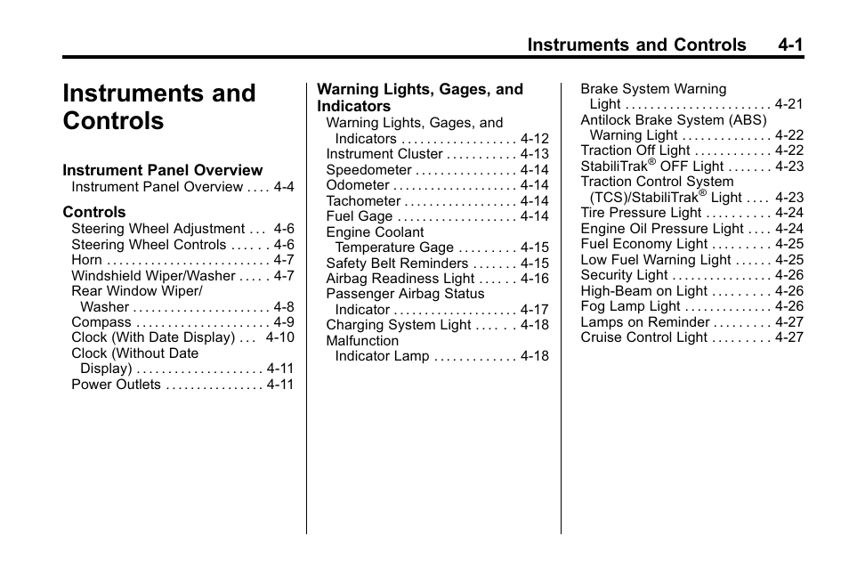 Instruments and controls, Instruments and controls -1, Instruments and controls 4-1 | CHEVROLET 2010 Equinox User Manual | Page 93 / 410