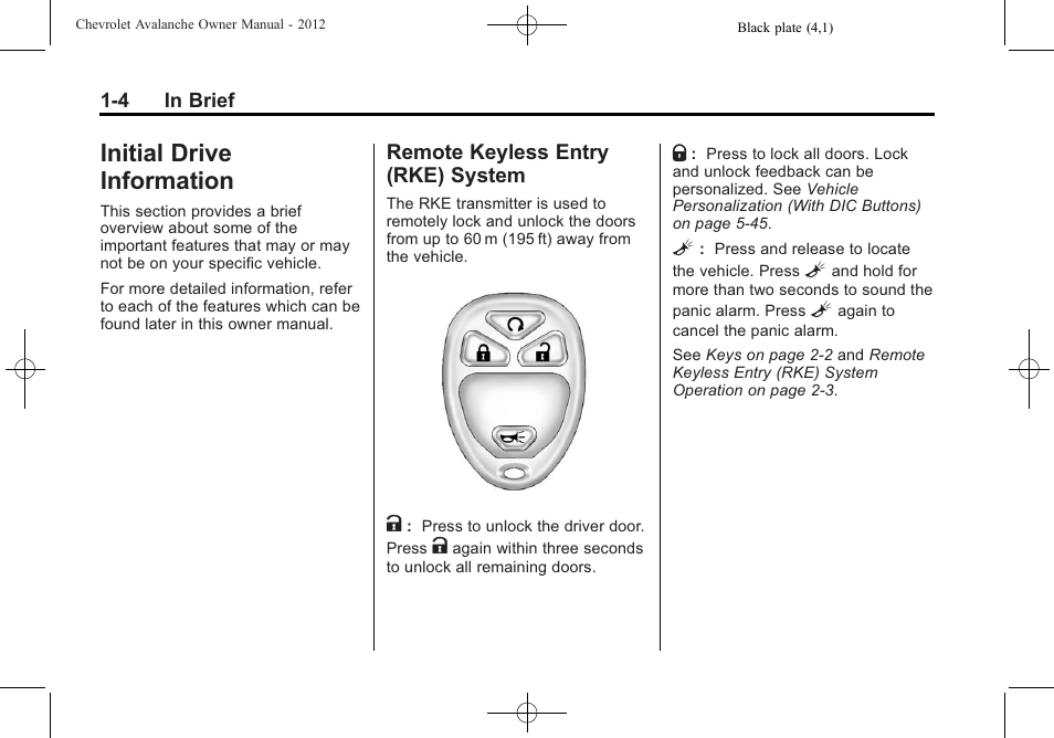 Initial drive information, Remote keyless entry (rke) system, Initial drive information -4 | Luggage/load locations -2, Trademarks and license, System -4 | CHEVROLET 2010 Avalanche User Manual | Page 10 / 508