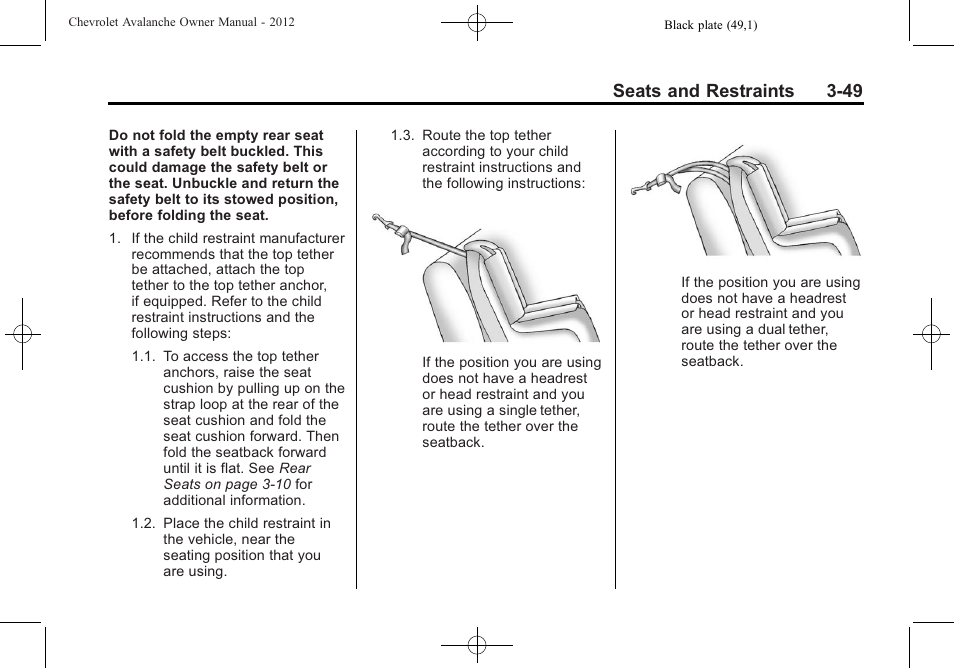 Seats and restraints 3-49 | CHEVROLET 2010 Avalanche User Manual | Page 109 / 508