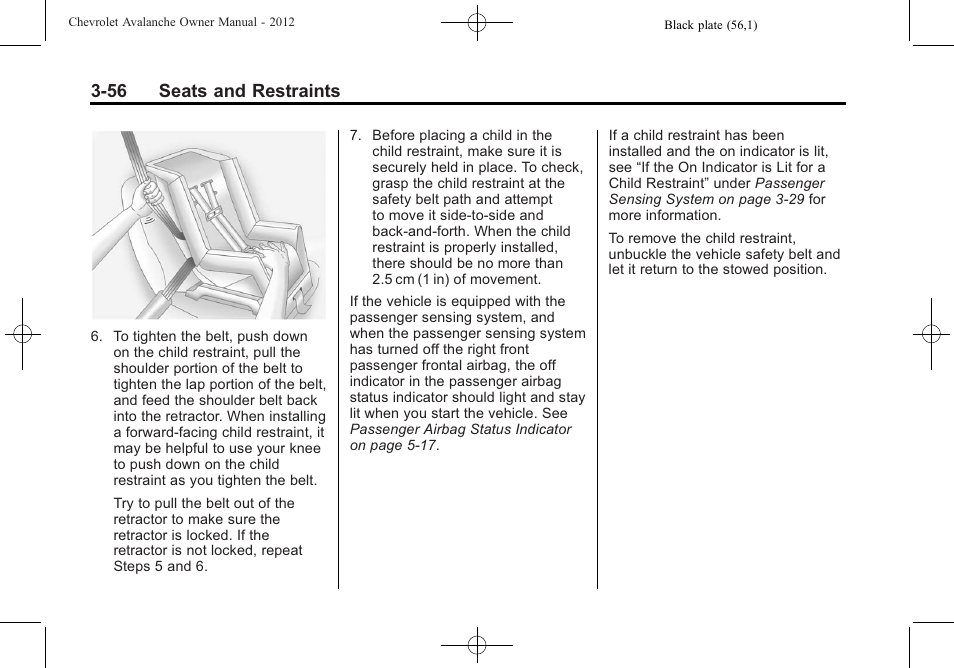 56 seats and restraints | CHEVROLET 2010 Avalanche User Manual | Page 116 / 508