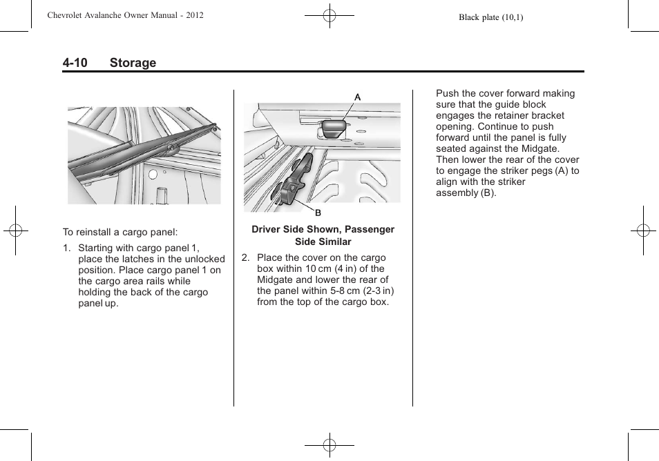 10 storage | CHEVROLET 2010 Avalanche User Manual | Page 126 / 508