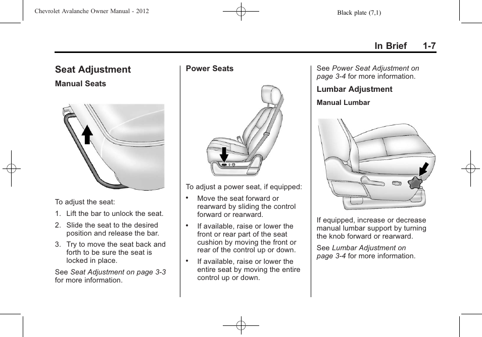 Seat adjustment, Seat adjustment -7, Radio(s) | CHEVROLET 2010 Avalanche User Manual | Page 13 / 508
