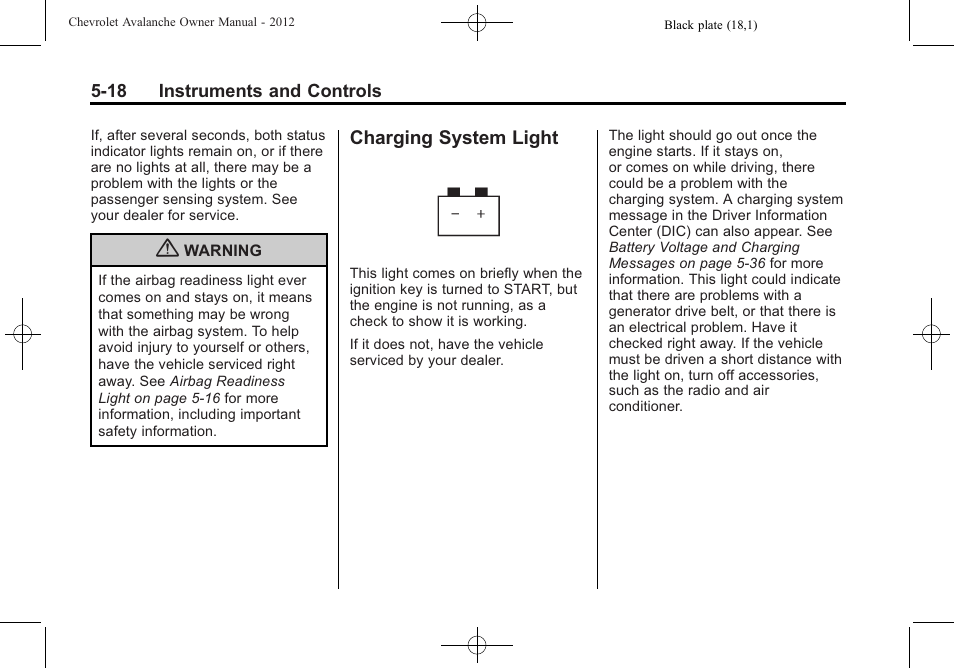 Charging system light, Charging system light -18 | CHEVROLET 2010 Avalanche User Manual | Page 148 / 508