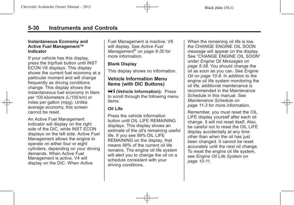30 instruments and controls | CHEVROLET 2010 Avalanche User Manual | Page 160 / 508