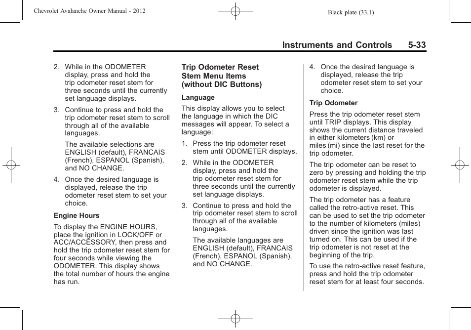 Instruments and controls 5-33 | CHEVROLET 2010 Avalanche User Manual | Page 163 / 508