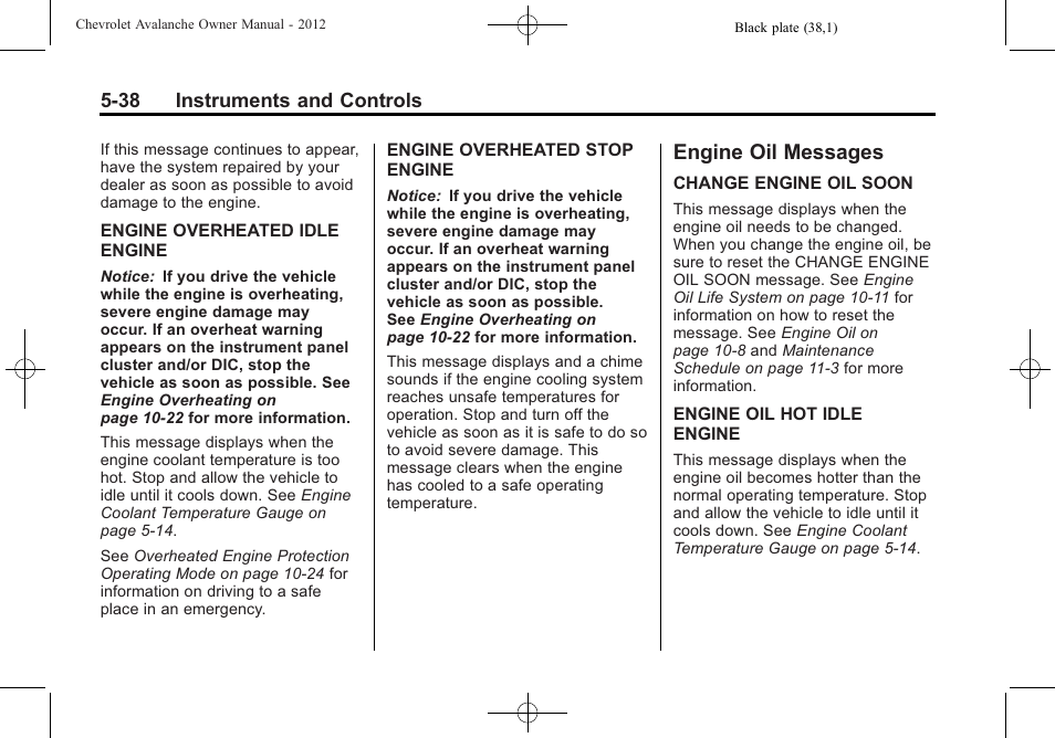 Engine oil messages, Engine oil messages -38 | CHEVROLET 2010 Avalanche User Manual | Page 168 / 508