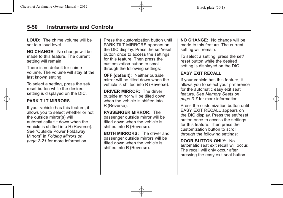 50 instruments and controls | CHEVROLET 2010 Avalanche User Manual | Page 180 / 508