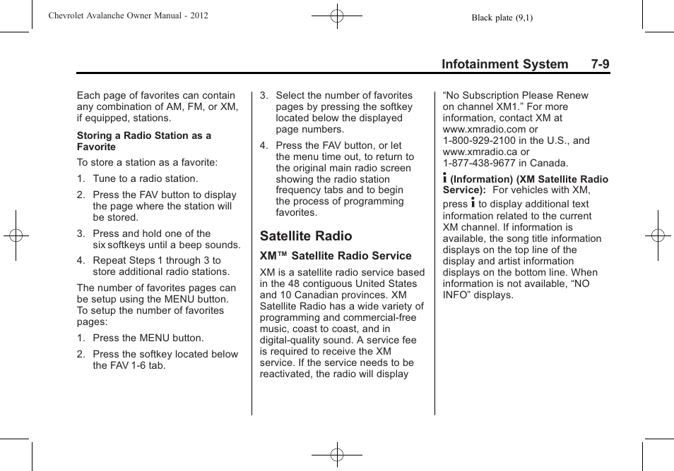 Satellite radio, Satellite radio -9 | CHEVROLET 2010 Avalanche User Manual | Page 205 / 508