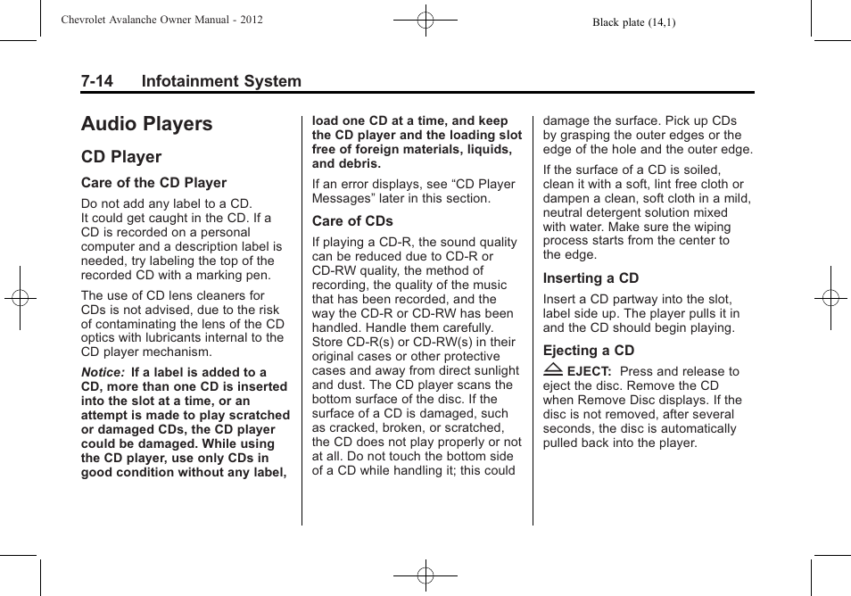 Audio players, Cd player, Cd player -14 | CHEVROLET 2010 Avalanche User Manual | Page 210 / 508