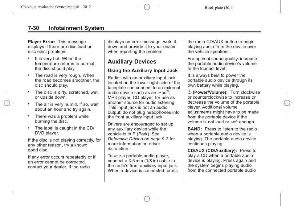 Auxiliary devices, Auxiliary devices -30, 30 infotainment system | CHEVROLET 2010 Avalanche User Manual | Page 226 / 508