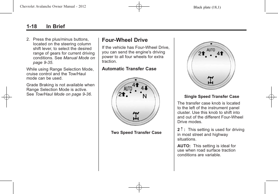 Four-wheel drive, Four-wheel drive -18 | CHEVROLET 2010 Avalanche User Manual | Page 24 / 508