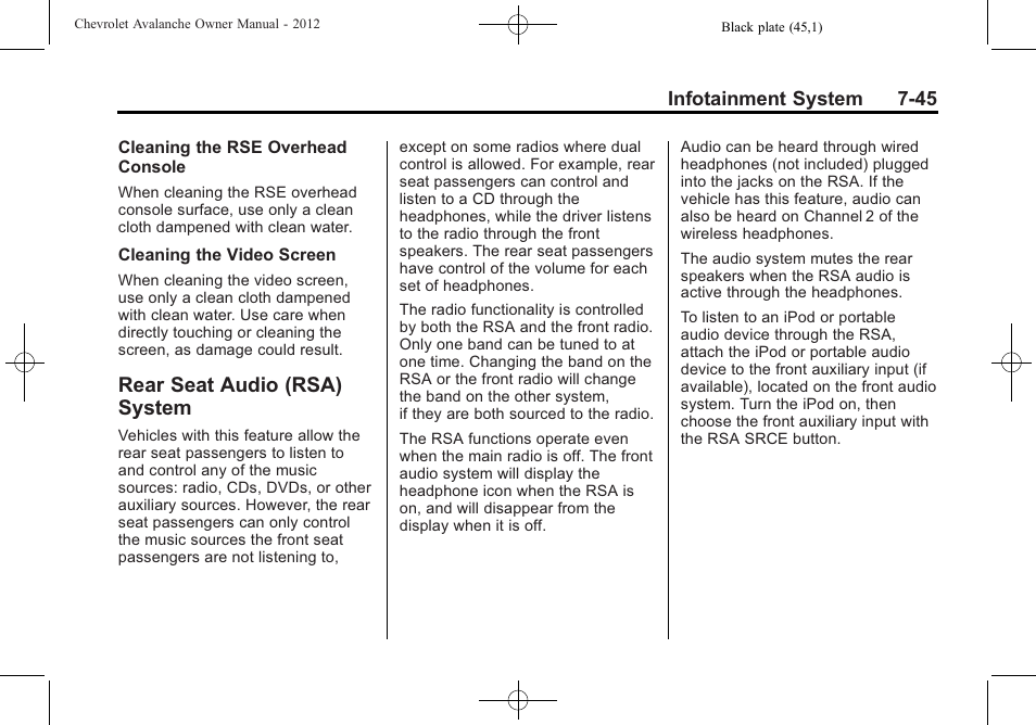 Rear seat audio (rsa) system, Rear seat audio (rsa) | CHEVROLET 2010 Avalanche User Manual | Page 241 / 508
