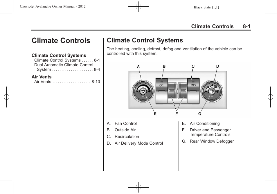 Climate controls, Climate control systems, Climate controls -1 | Climate control systems -1, Climate control systems on | CHEVROLET 2010 Avalanche User Manual | Page 251 / 508