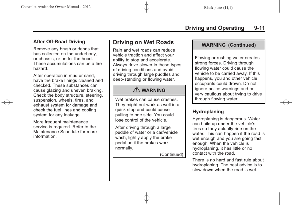 Driving on wet roads, Driving on wet roads -11, Automatic | CHEVROLET 2010 Avalanche User Manual | Page 271 / 508