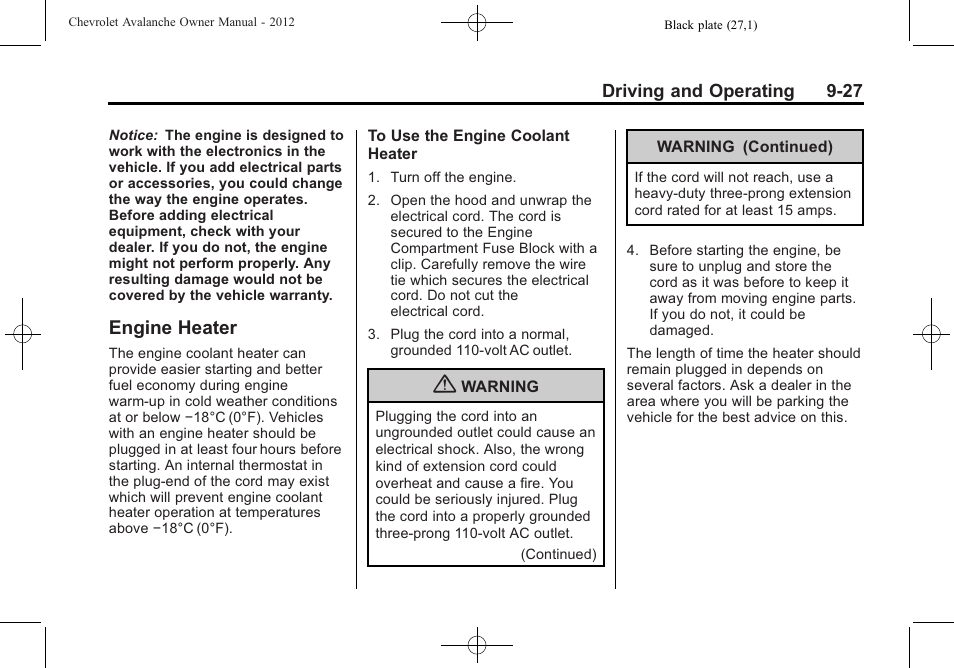 Engine heater, Engine heater -27 | CHEVROLET 2010 Avalanche User Manual | Page 287 / 508