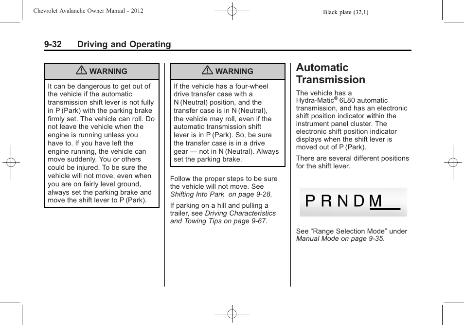 Automatic transmission, Automatic transmission -32, Automatic | Transmission -32 | CHEVROLET 2010 Avalanche User Manual | Page 292 / 508