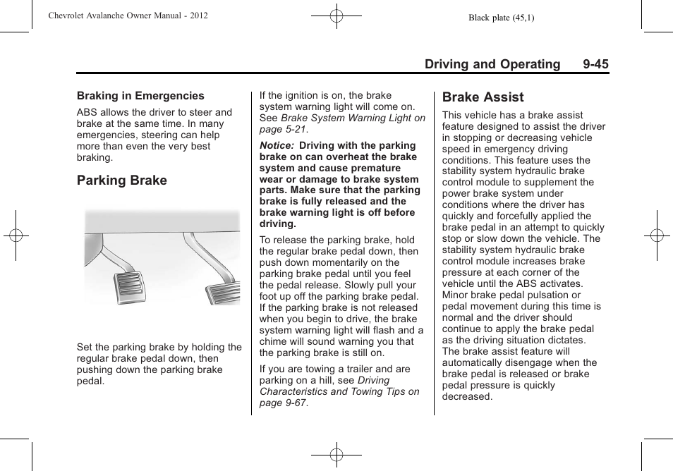 Parking brake, Brake assist, Parking brake -45 | Assist -45 | CHEVROLET 2010 Avalanche User Manual | Page 305 / 508