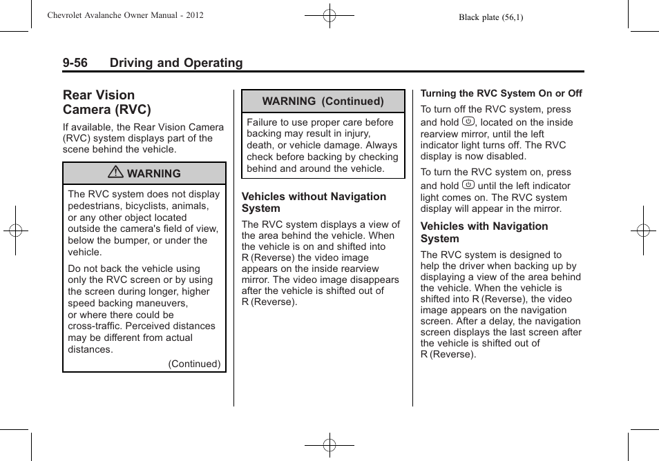 Rear vision camera (rvc), Rear vision, Camera (rvc) -56 | CHEVROLET 2010 Avalanche User Manual | Page 316 / 508