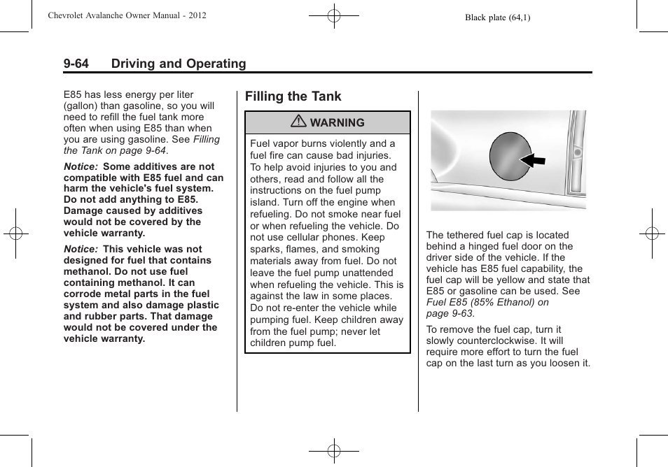 Filling the tank, Filling the tank -64 | CHEVROLET 2010 Avalanche User Manual | Page 324 / 508