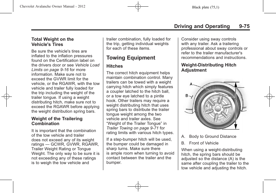 Towing equipment, Towing equipment -75, Regarding driver | CHEVROLET 2010 Avalanche User Manual | Page 335 / 508