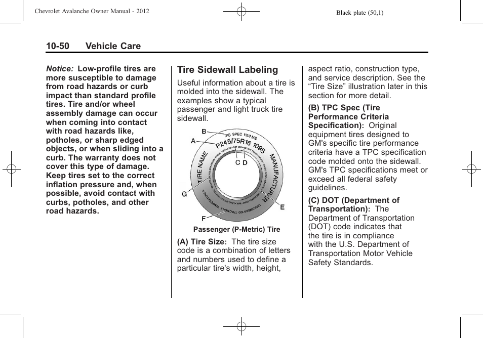 Tire sidewall labeling, Tire sidewall labeling -50 | CHEVROLET 2010 Avalanche User Manual | Page 394 / 508