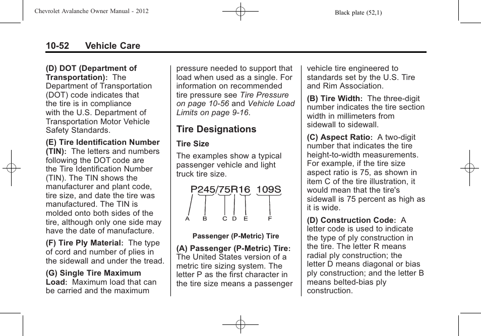 Tire designations, Tire designations -52 | CHEVROLET 2010 Avalanche User Manual | Page 396 / 508