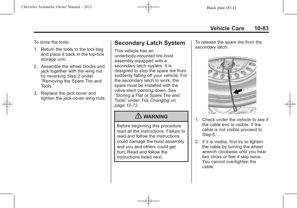 Secondary latch system, Secondary latch system -83 | CHEVROLET 2010 Avalanche User Manual | Page 427 / 508