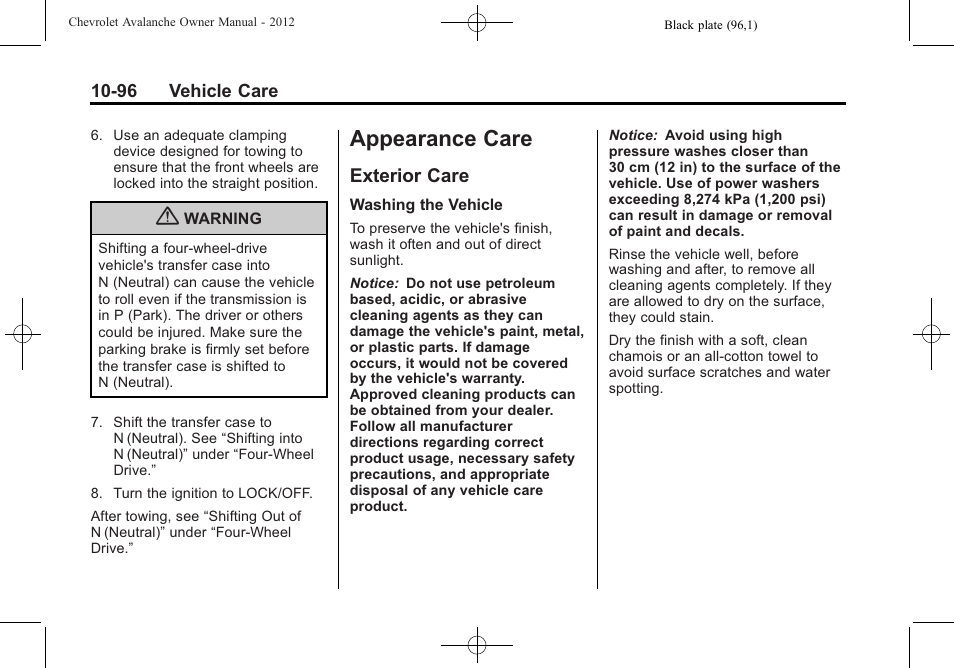 Appearance care, Exterior care, Appearance care -96 | Maintenance records -15, Exterior care -96 | CHEVROLET 2010 Avalanche User Manual | Page 440 / 508