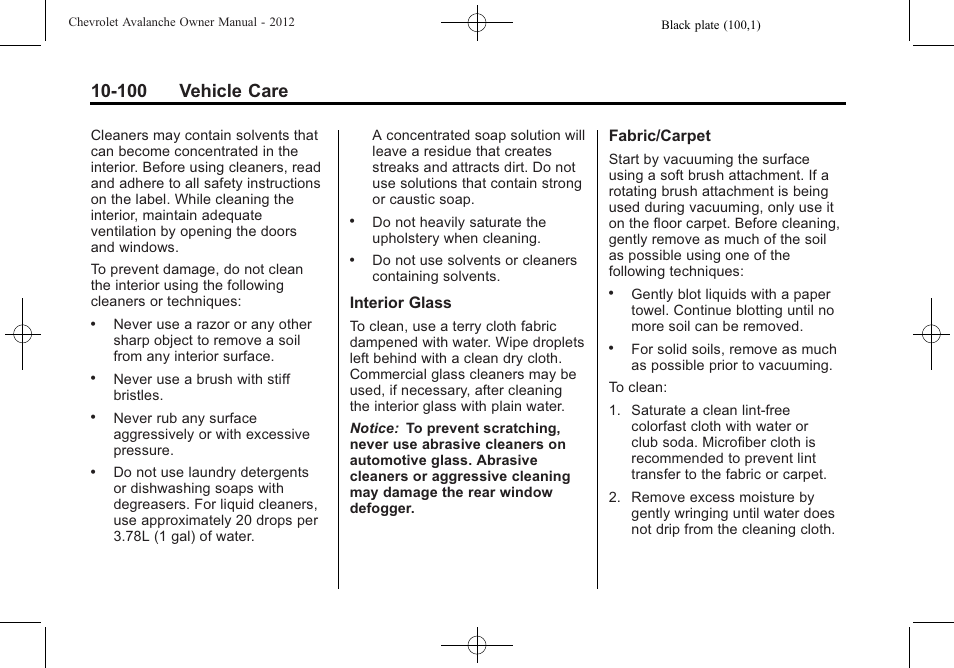 100 vehicle care | CHEVROLET 2010 Avalanche User Manual | Page 444 / 508
