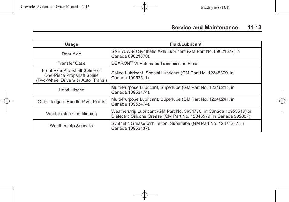 Service and maintenance 11-13 | CHEVROLET 2010 Avalanche User Manual | Page 459 / 508