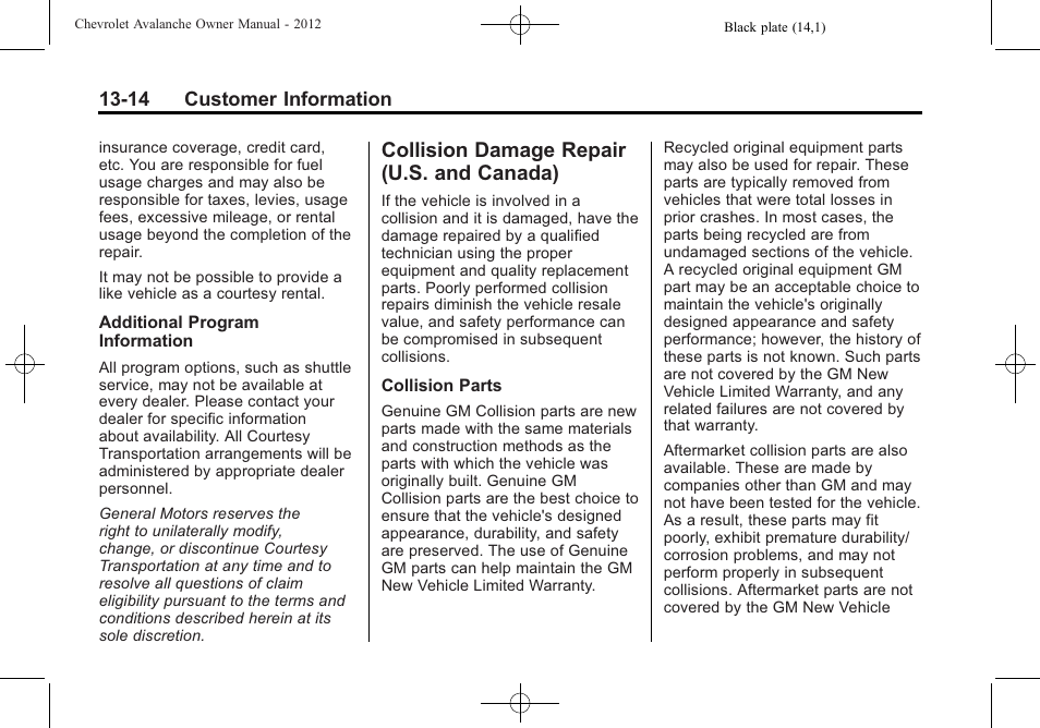 Collision damage repair (u.s. and canada), Collision damage repair, U.s. and canada) -14 | Procedure | CHEVROLET 2010 Avalanche User Manual | Page 482 / 508