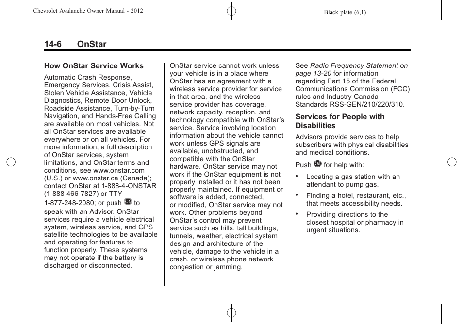 6 onstar | CHEVROLET 2010 Avalanche User Manual | Page 494 / 508