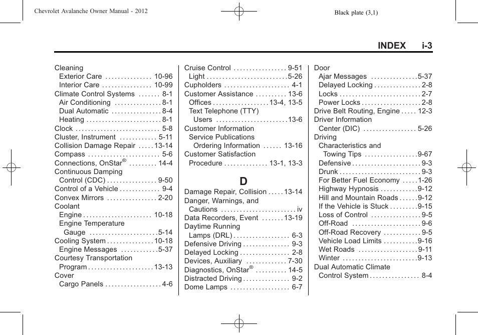 Index_d, Index i-3 | CHEVROLET 2010 Avalanche User Manual | Page 499 / 508