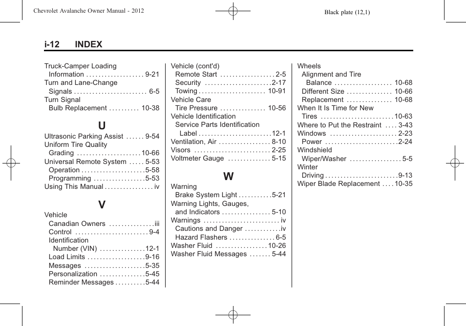 Index_u, Index_v, Index_w | CHEVROLET 2010 Avalanche User Manual | Page 508 / 508