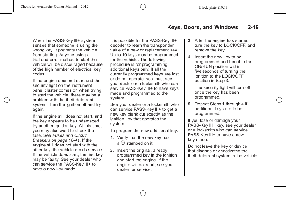 Keys, doors, and windows 2-19 | CHEVROLET 2010 Avalanche User Manual | Page 53 / 508
