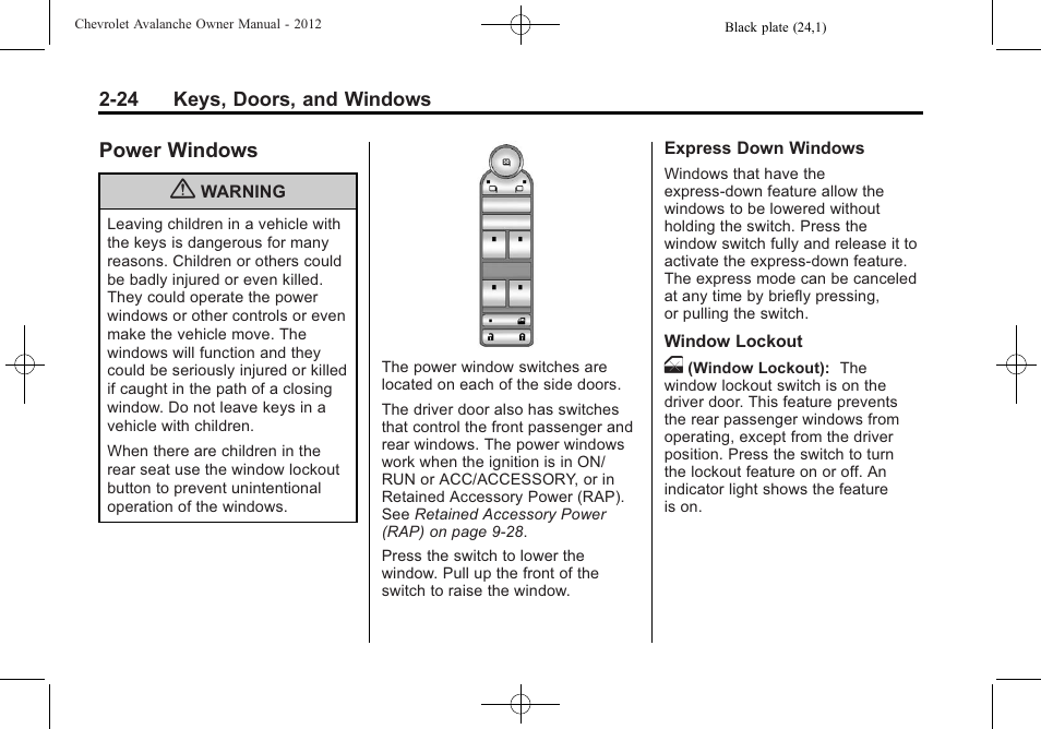Power windows, Power windows -24 | CHEVROLET 2010 Avalanche User Manual | Page 58 / 508