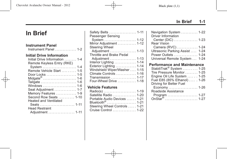 In brief, In brief -1 | CHEVROLET 2010 Avalanche User Manual | Page 7 / 508