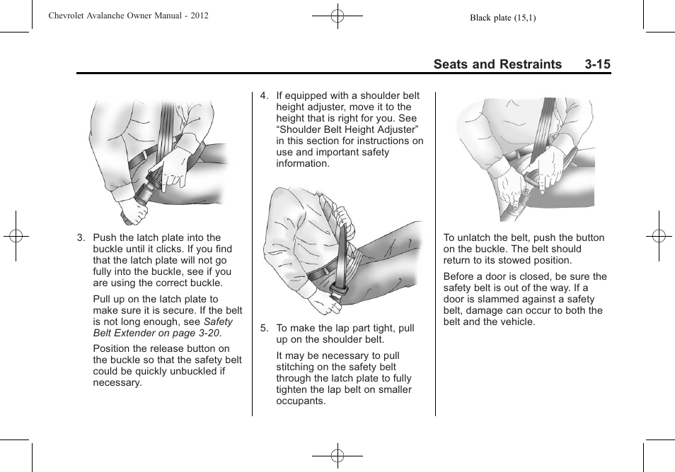 Seats and restraints 3-15 | CHEVROLET 2010 Avalanche User Manual | Page 75 / 508