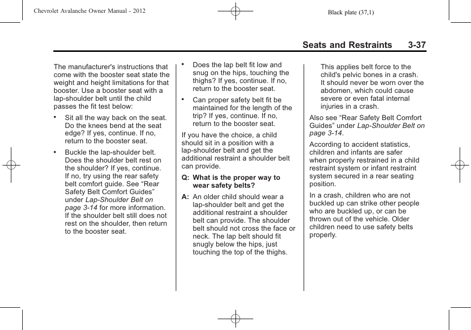Seats and restraints 3-37 | CHEVROLET 2010 Avalanche User Manual | Page 97 / 508