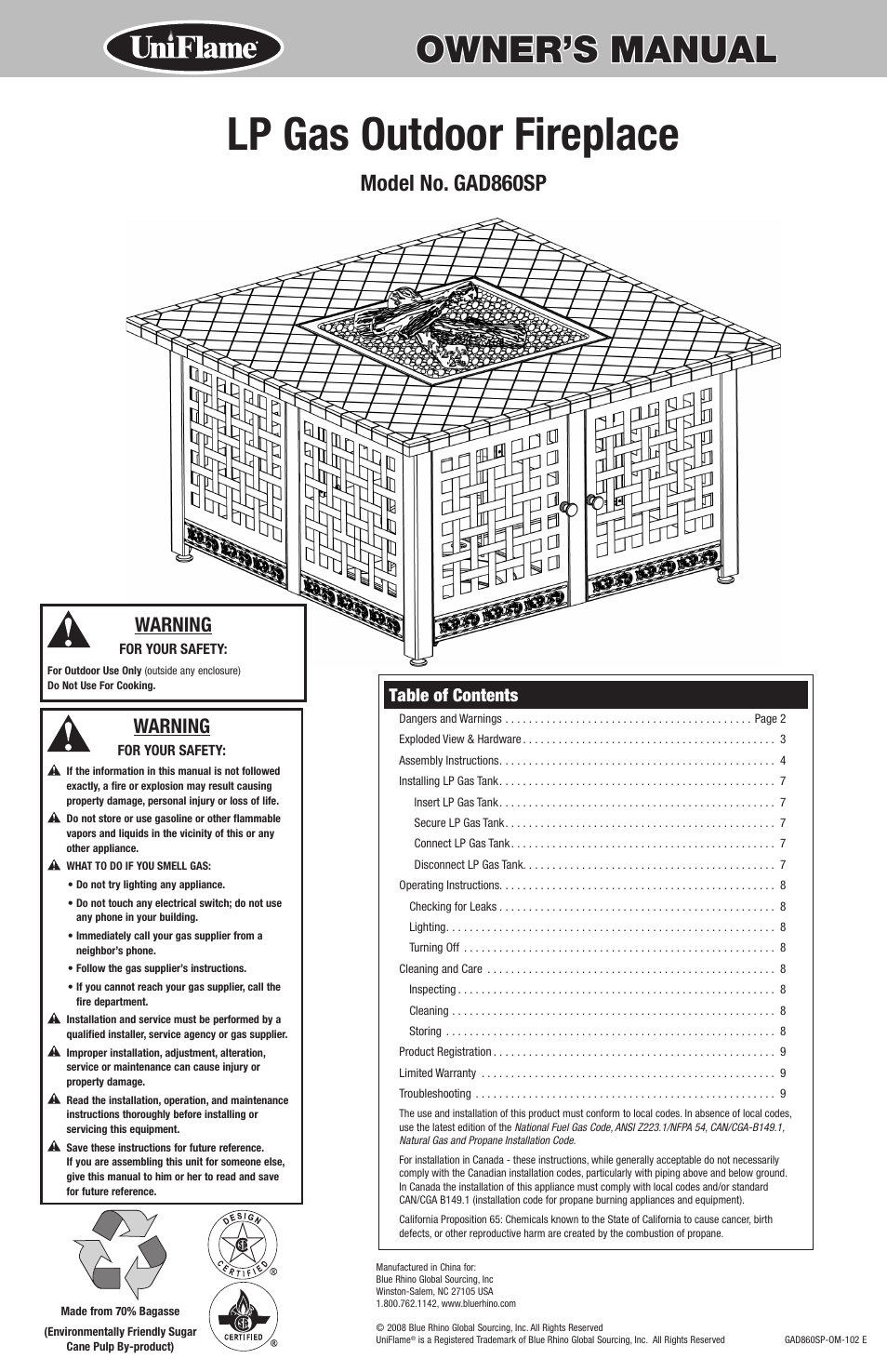 Blue Rhino GAD860SP User Manual | 12 pages