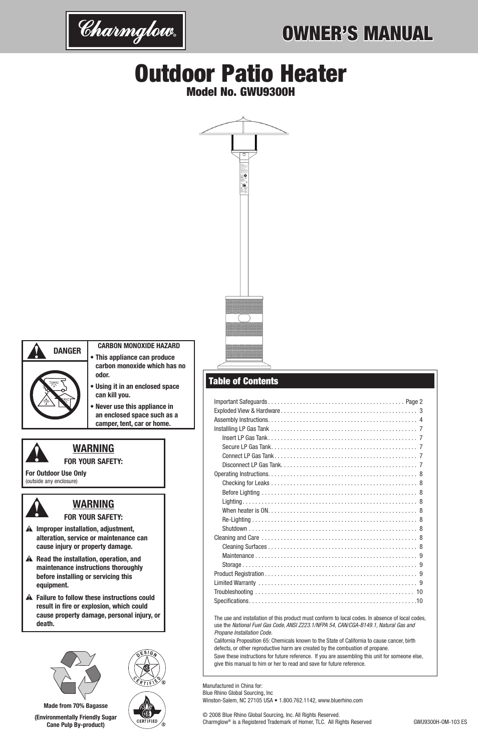 Blue Rhino GWU9300H User Manual | 20 pages