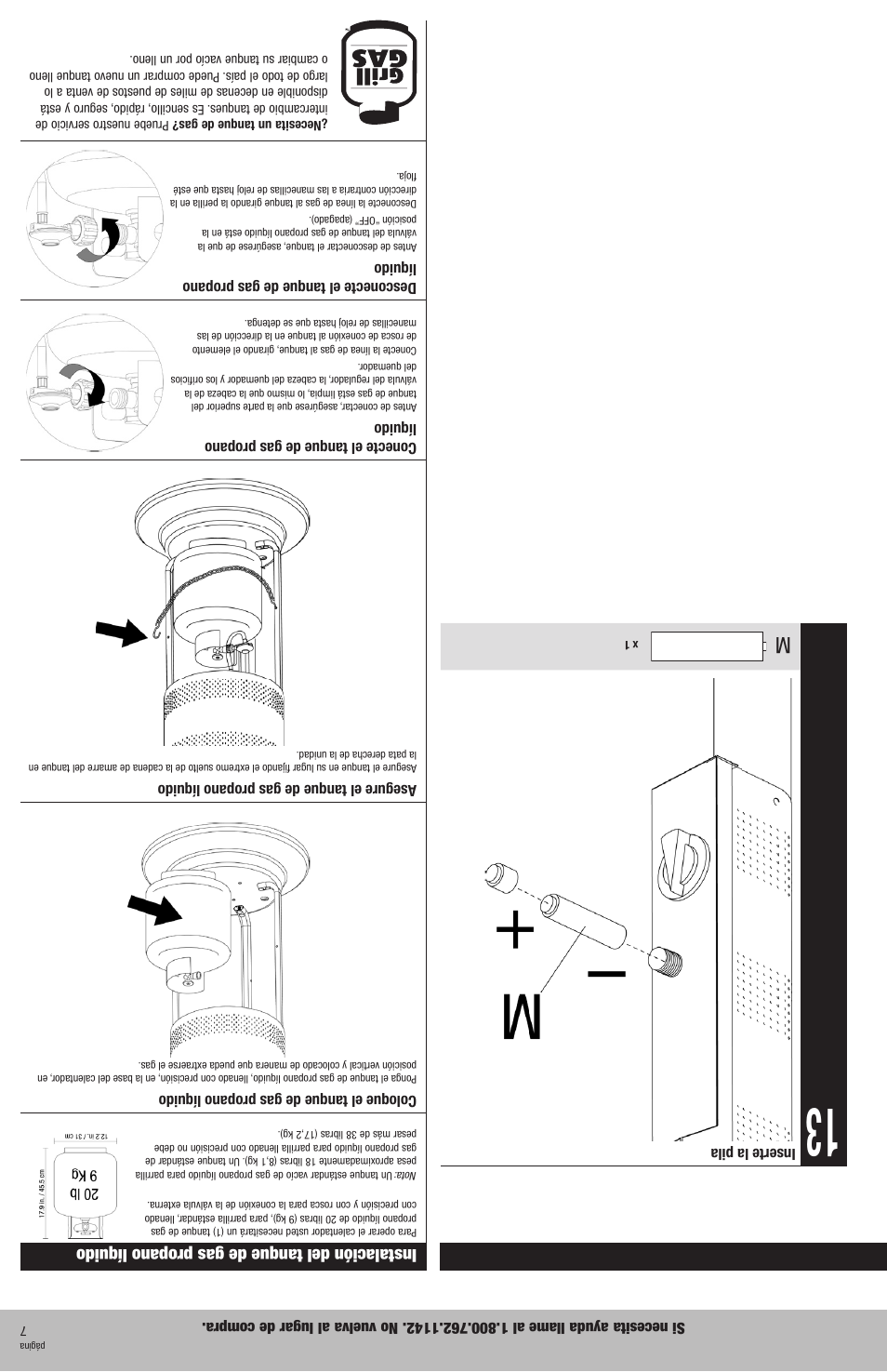 Instalación del tanque de gas propano líquido, Instrucciones de armado (continuación) | Blue Rhino GWU9300H User Manual | Page 14 / 20