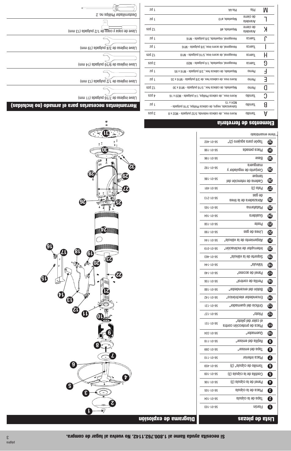 Lista de piezas, Diagrama de explosión elementos de ferretería | Blue Rhino GWU9300H User Manual | Page 18 / 20