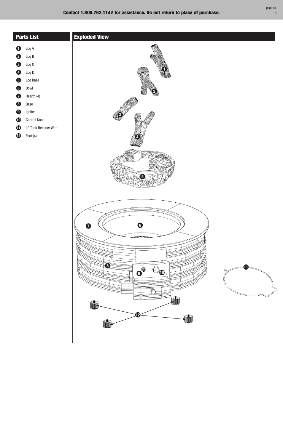 Parts list, Exploded view | Blue Rhino GAF720W User Manual | Page 3 / 16