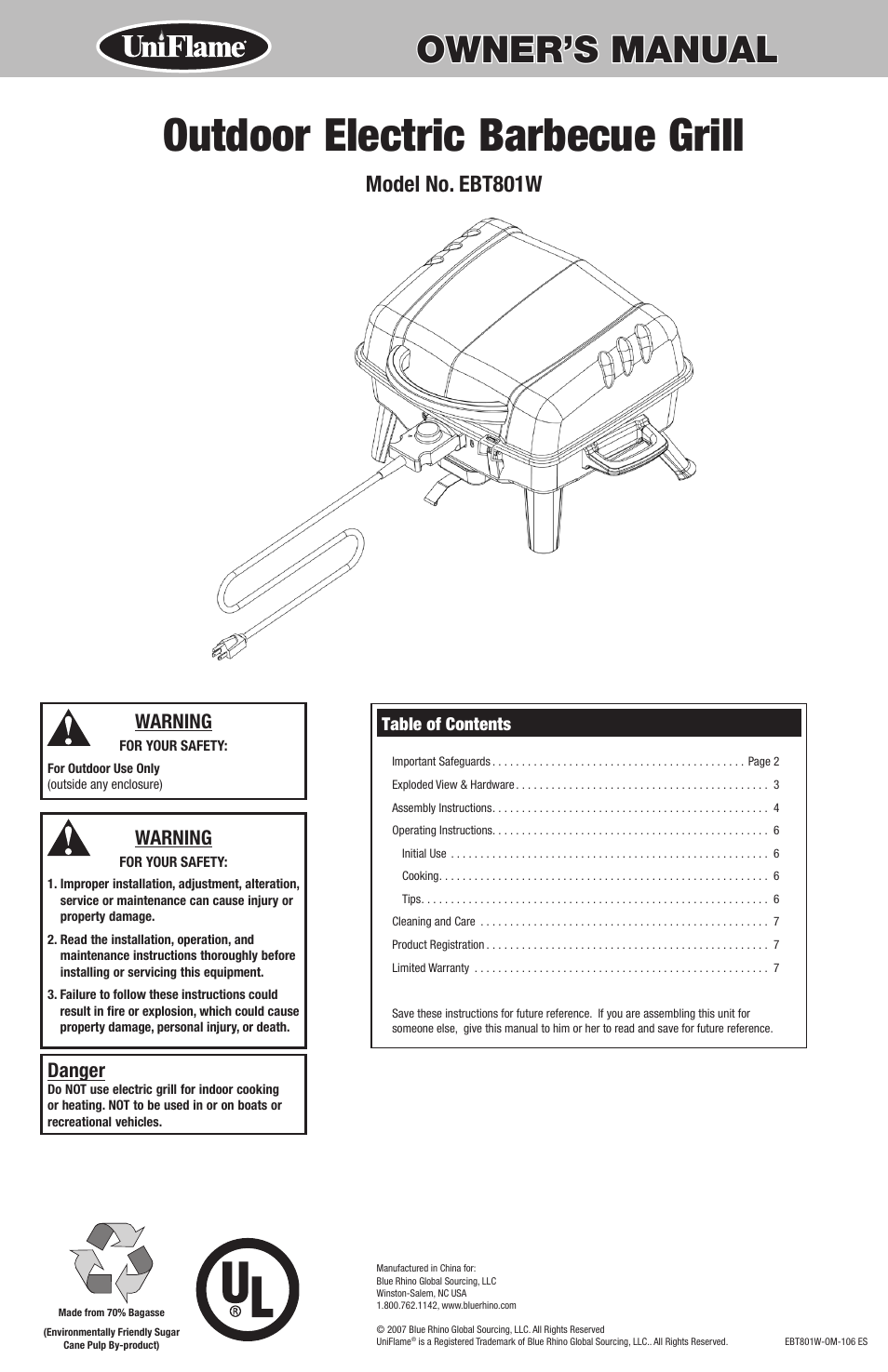 Blue Rhino EBT801W User Manual | 16 pages